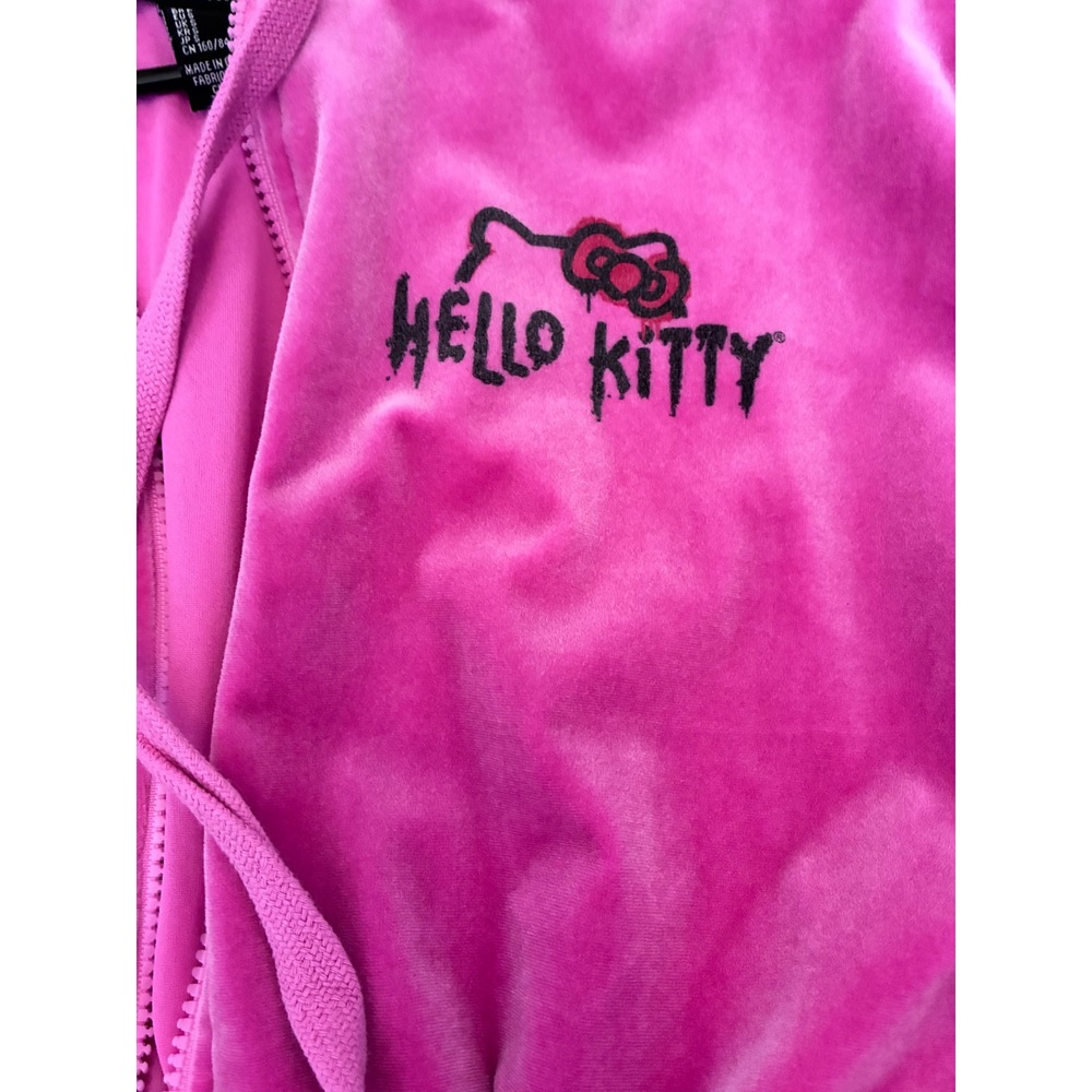 Hello Kitty Forever 21 Pink Velour Cropped Full Zip Hoodie - Picture 3 of 6